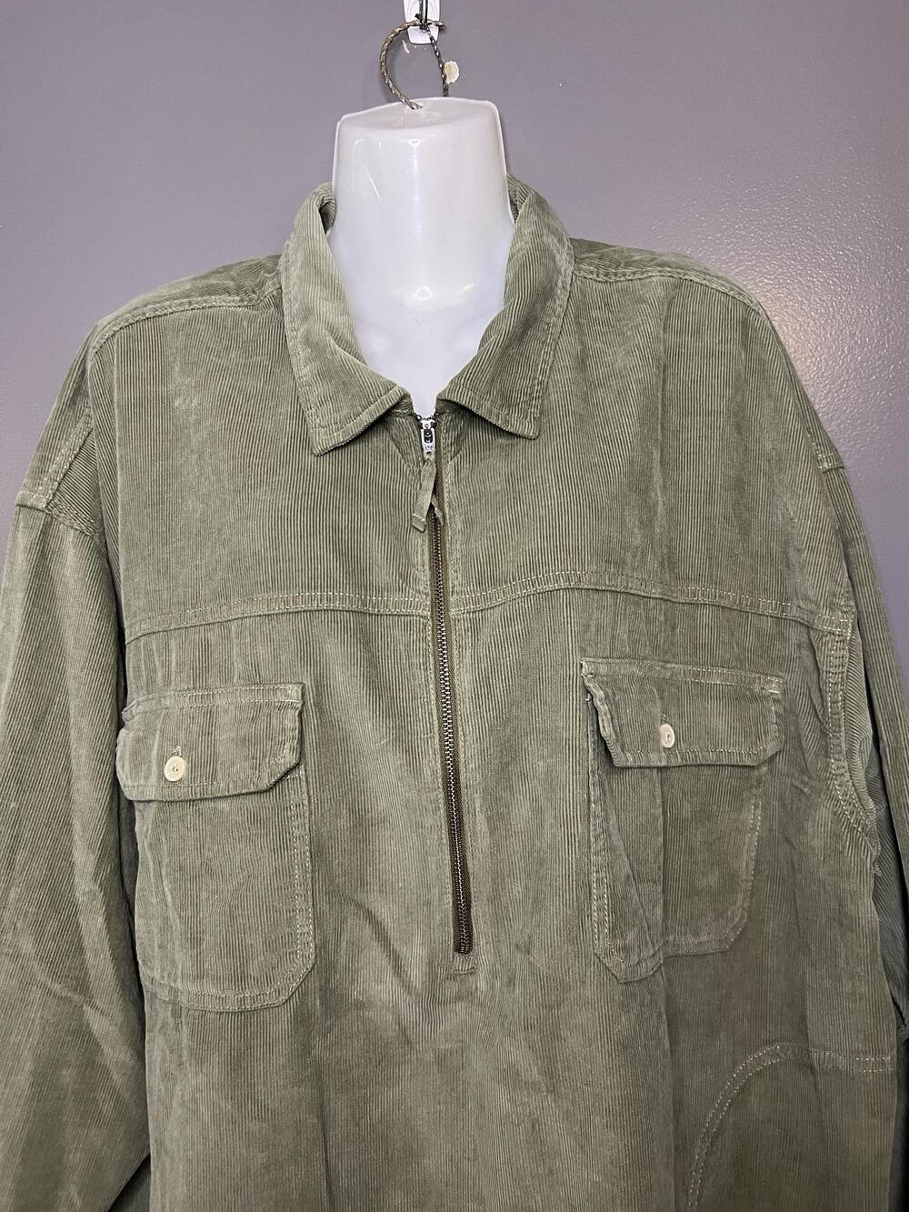OFFLINE By Aerie Jacket Womens XL Green Corduroy 1/2 Zip Long Shacket Oversized